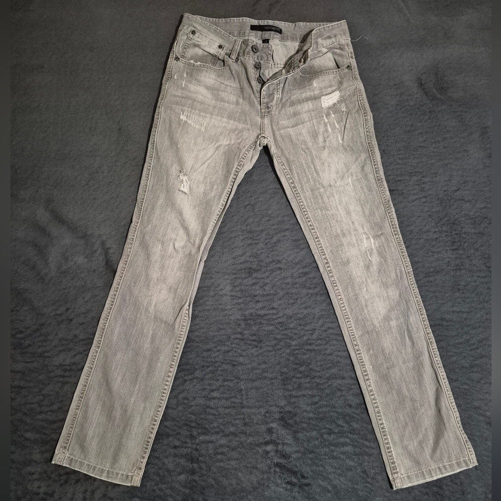 Heritage 1981 . Gray Distressed Button Fly Regular Straight SZ: 30 Men Jean